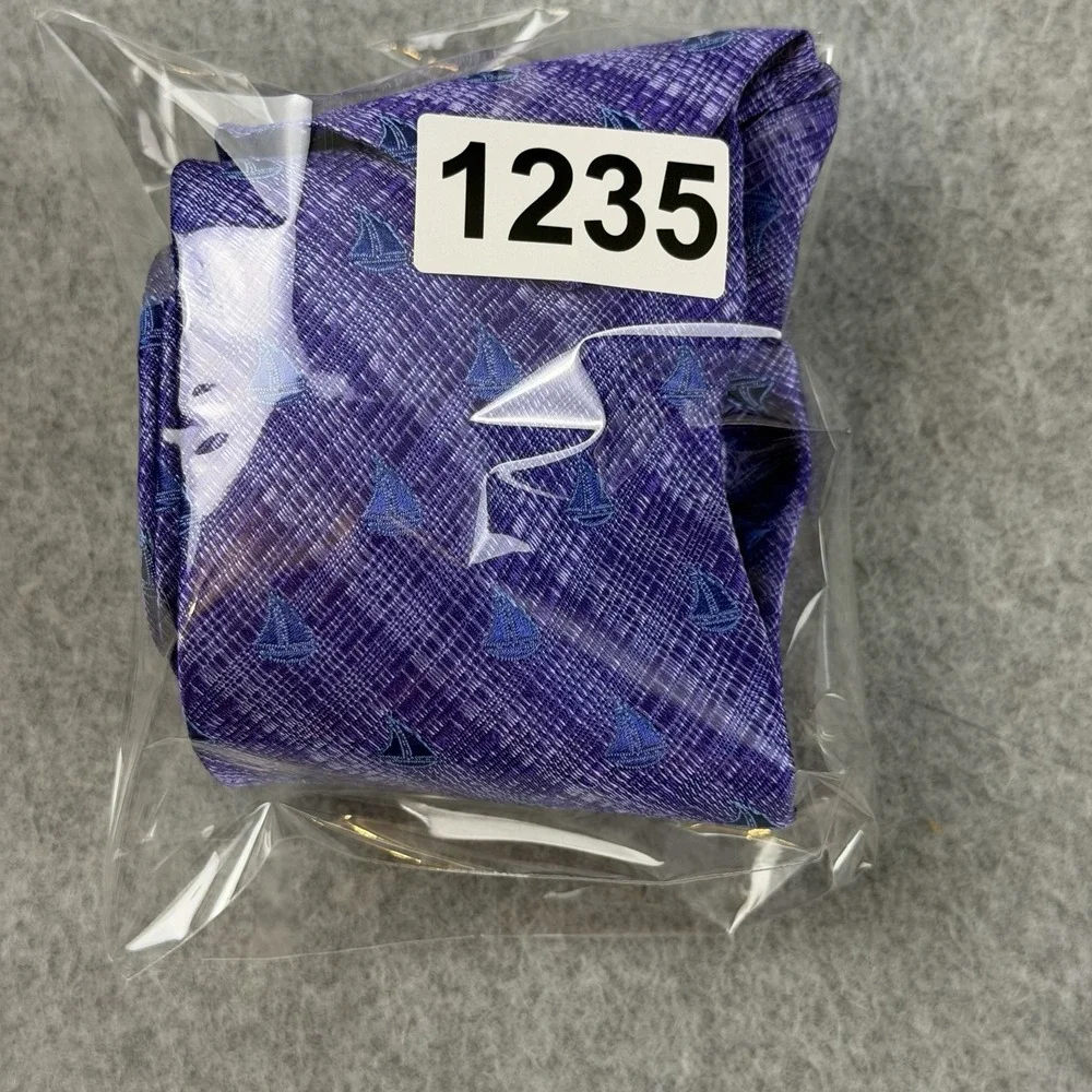 Vintage Jan Leslie Italy Silk Tie Purple Blue Sailboat Nautical Necktie 58x3.25
